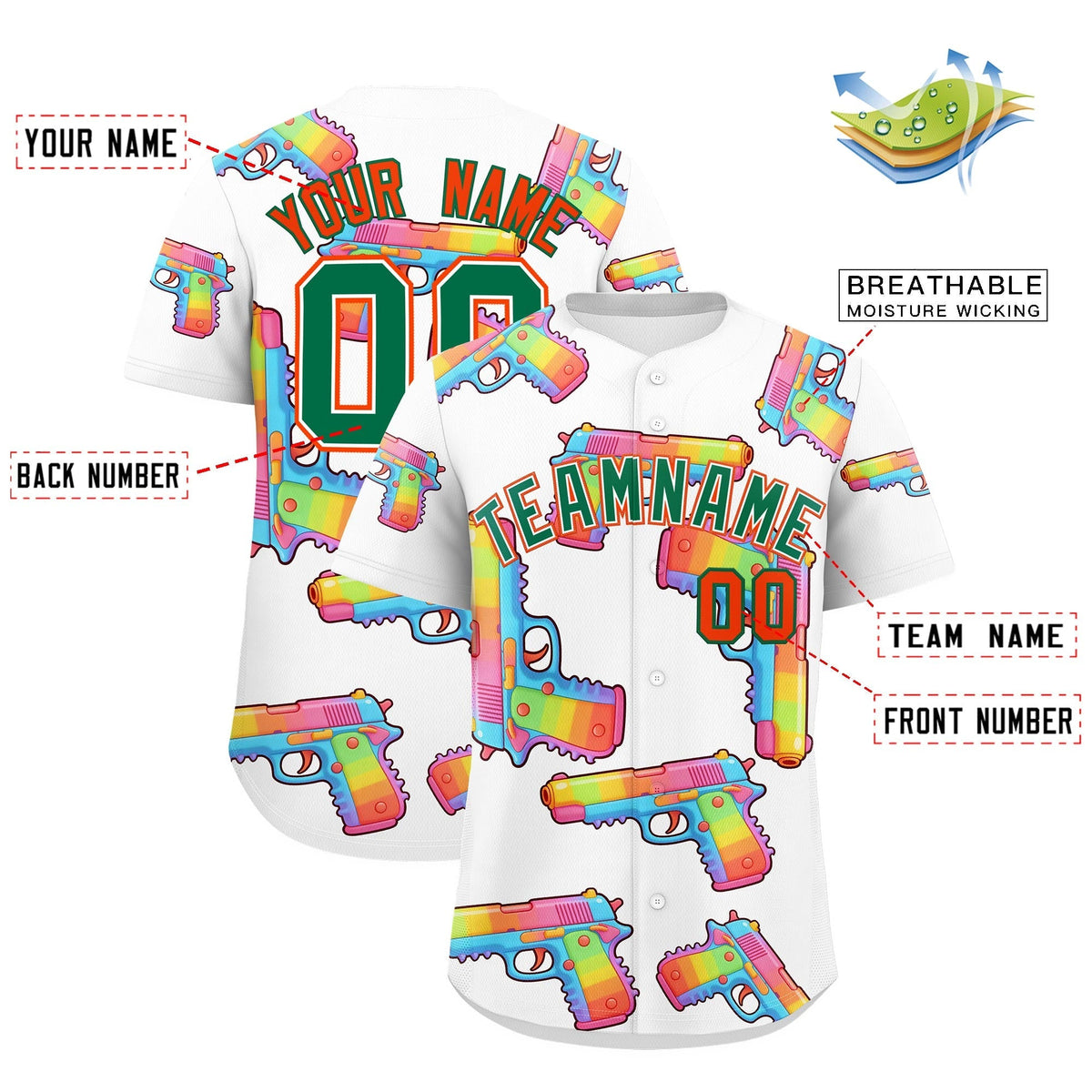 Custom Youth Baseball Jersey White Kelly Green Sugar-Coated Firepower Graffiti Pattern Street Style