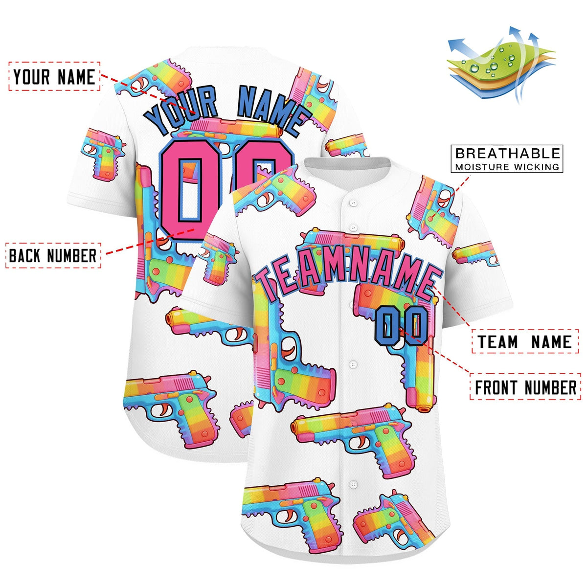 Custom Youth Baseball Jersey White Pink Sugar-Coated Firepower Graffiti Pattern Urban Fashion
