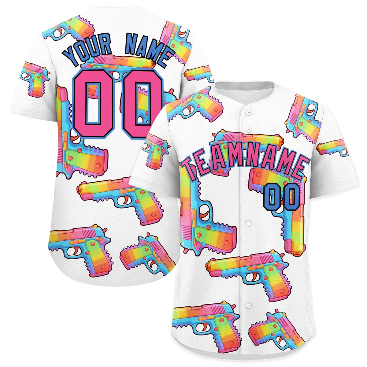 Custom Youth Baseball Jersey White Pink Sugar-Coated Firepower Graffiti Pattern Urban Fashion