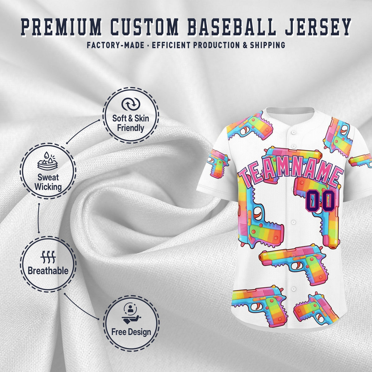 Custom Youth Baseball Jersey White Pink Sugar-Coated Firepower Graffiti Pattern Street Style
