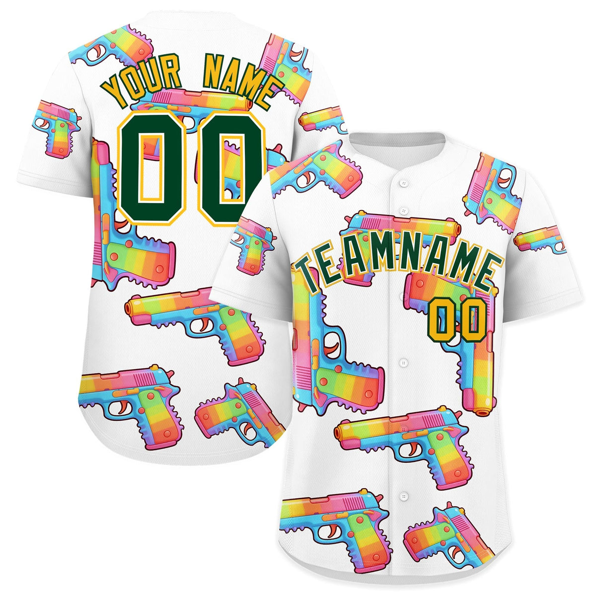Custom Youth Baseball Jersey White Dark Green Sugar-Coated Firepower Graffiti Pattern Urban Fashion