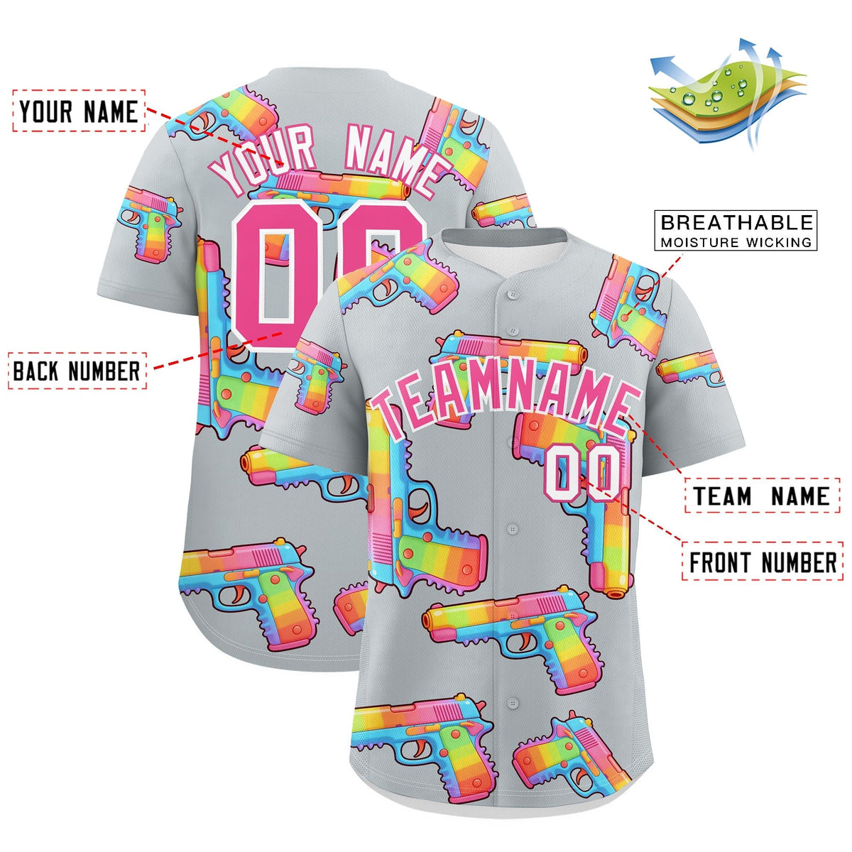Custom Youth Baseball Jersey Silver Pink Sugar-Coated Firepower Graffiti Pattern Street Style