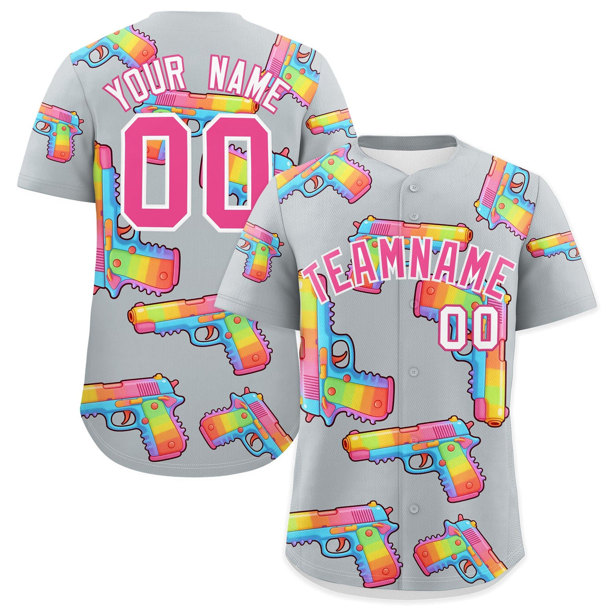 Custom Youth Baseball Jersey Silver Pink Sugar-Coated Firepower Graffiti Pattern Street Style