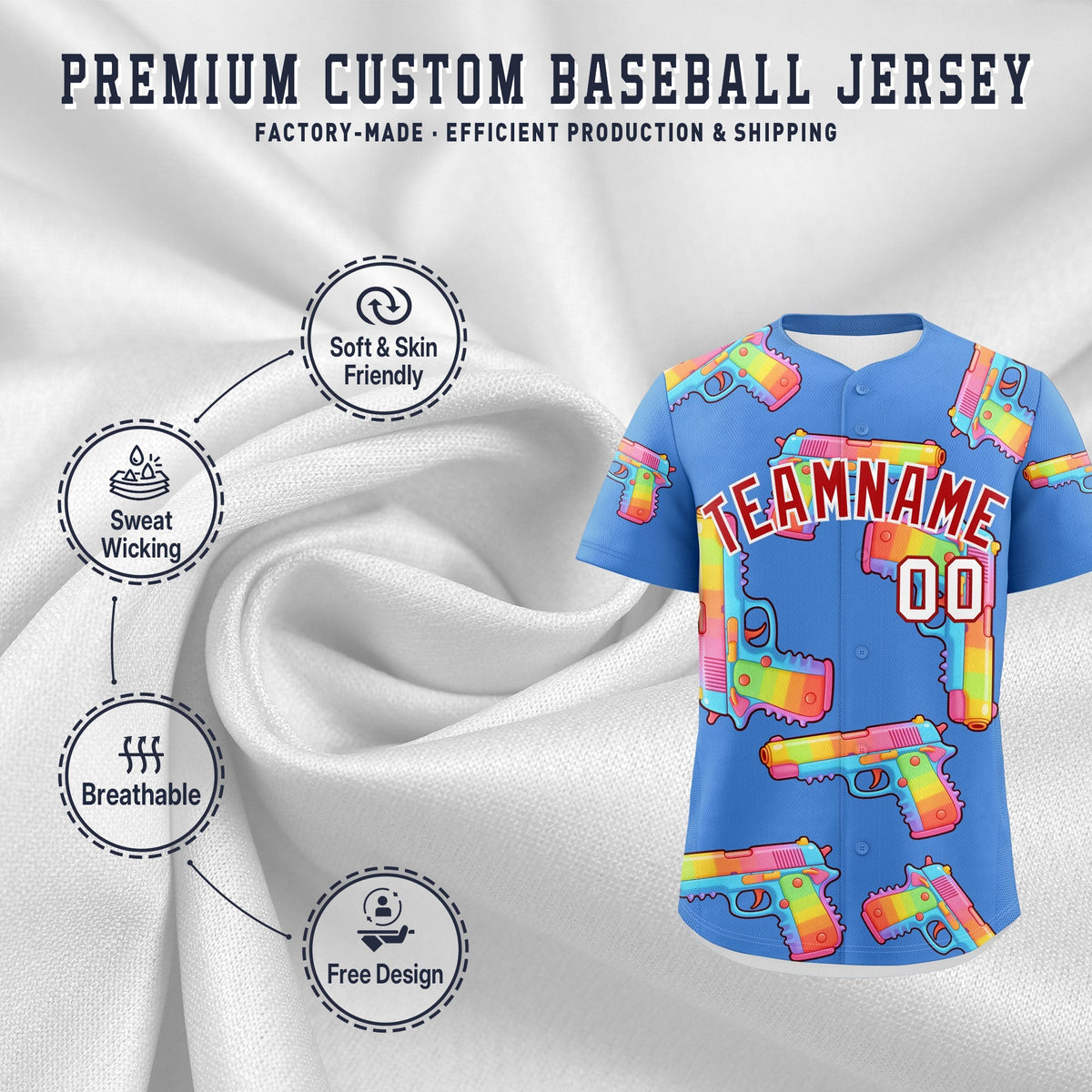 Custom Youth Baseball Jersey Powder Blue Red Sugar-Coated Firepower Graffiti Pattern Urban Fashion