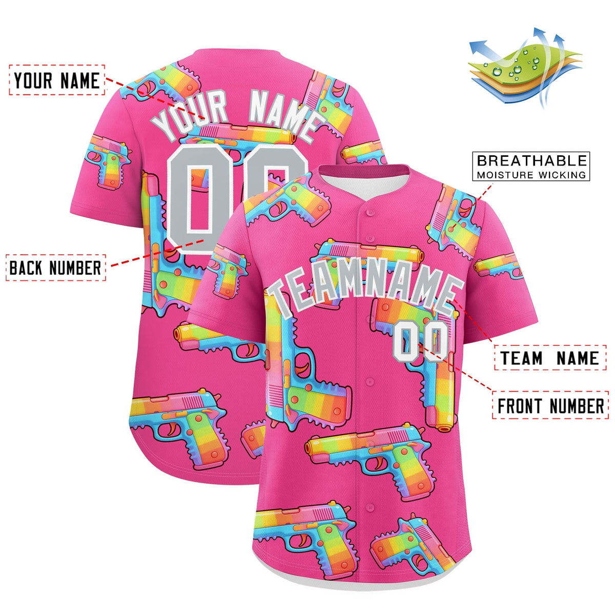 Custom Youth Baseball Jersey Pink Silver Sugar-Coated Firepower Graffiti Pattern Hip-hop