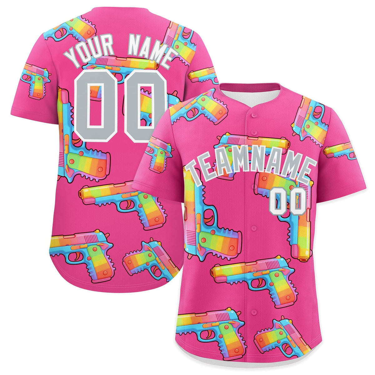 Custom Youth Baseball Jersey Pink Silver Sugar-Coated Firepower Graffiti Pattern Hip-hop