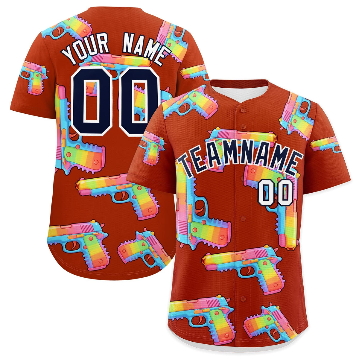 Custom Youth Baseball Jersey Dark Orange Navy Sugar-Coated Firepower Graffiti Pattern Street Style