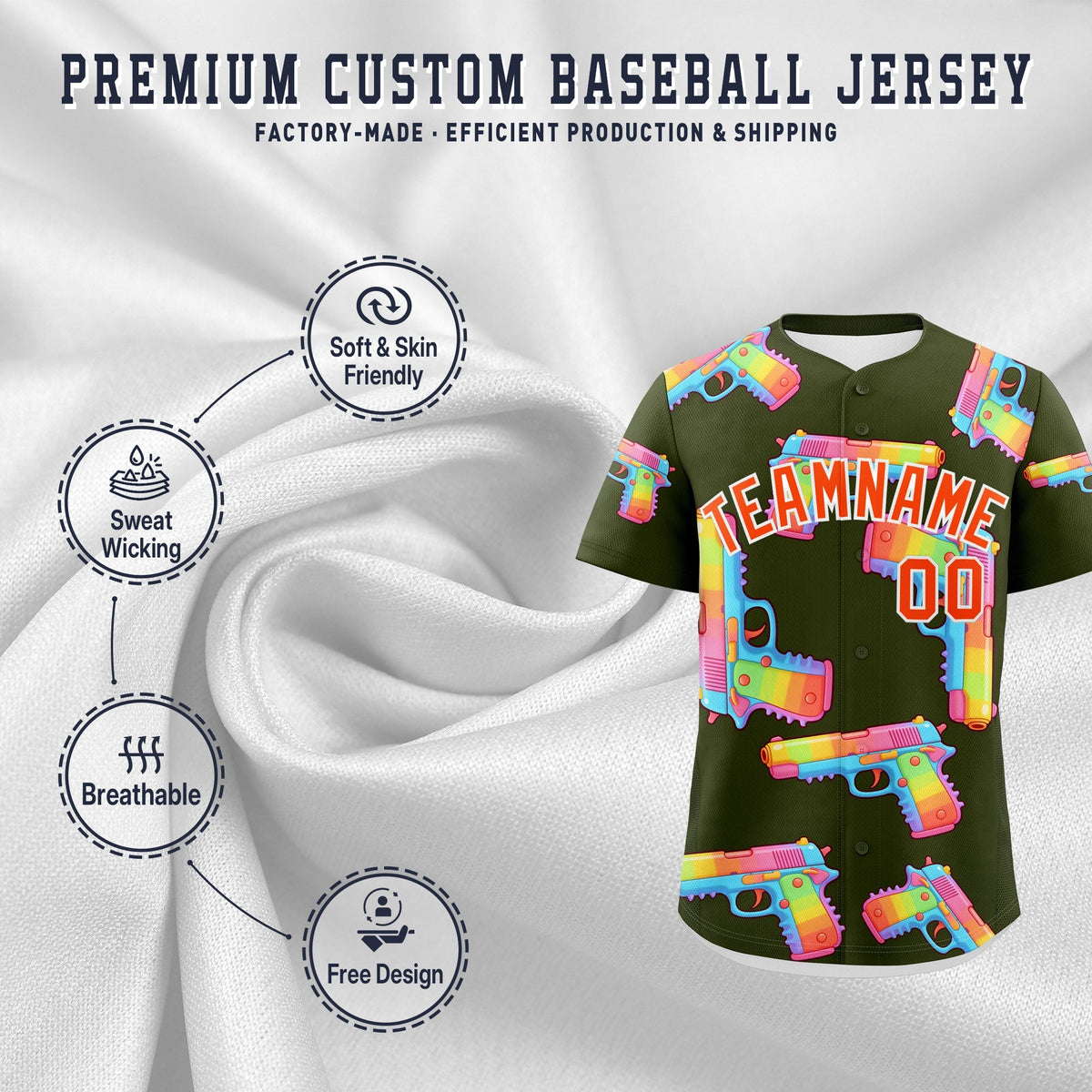 Custom Youth Baseball Jersey Olive Orange Sugar-Coated Firepower Graffiti Pattern Hip-hop