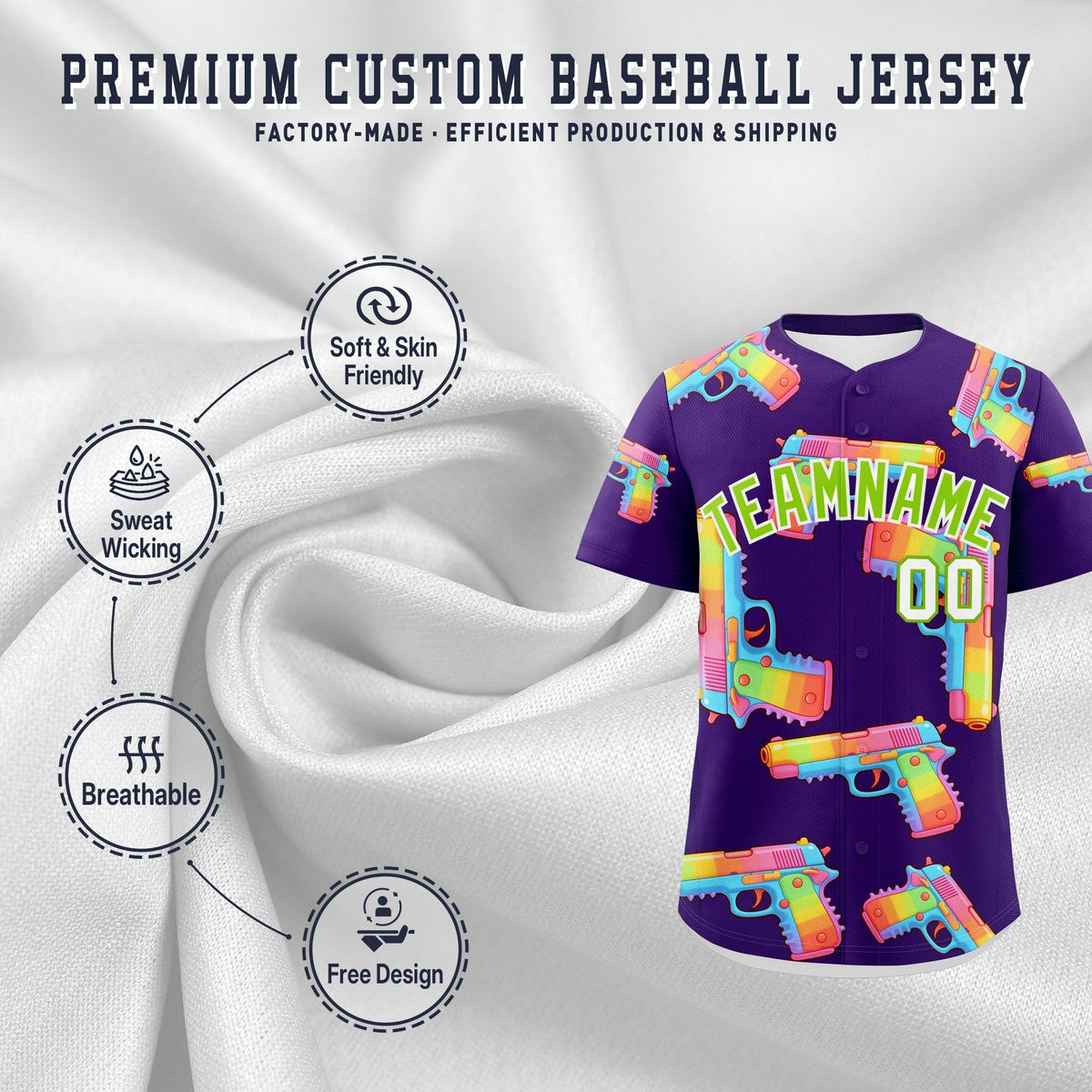 Custom Youth Baseball Jersey Purple Neon Green Sugar-Coated Firepower Graffiti Pattern Urban Fashion