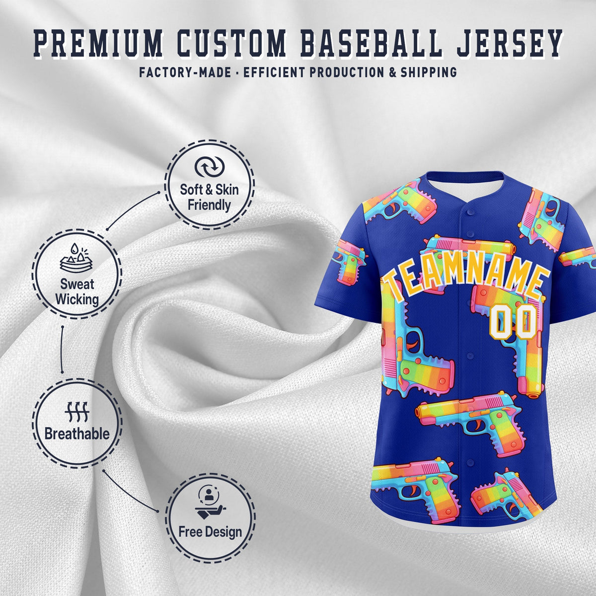 Custom Youth Baseball Jersey Royal Blue Yellow Sugar-Coated Firepower Graffiti Pattern Hip-hop