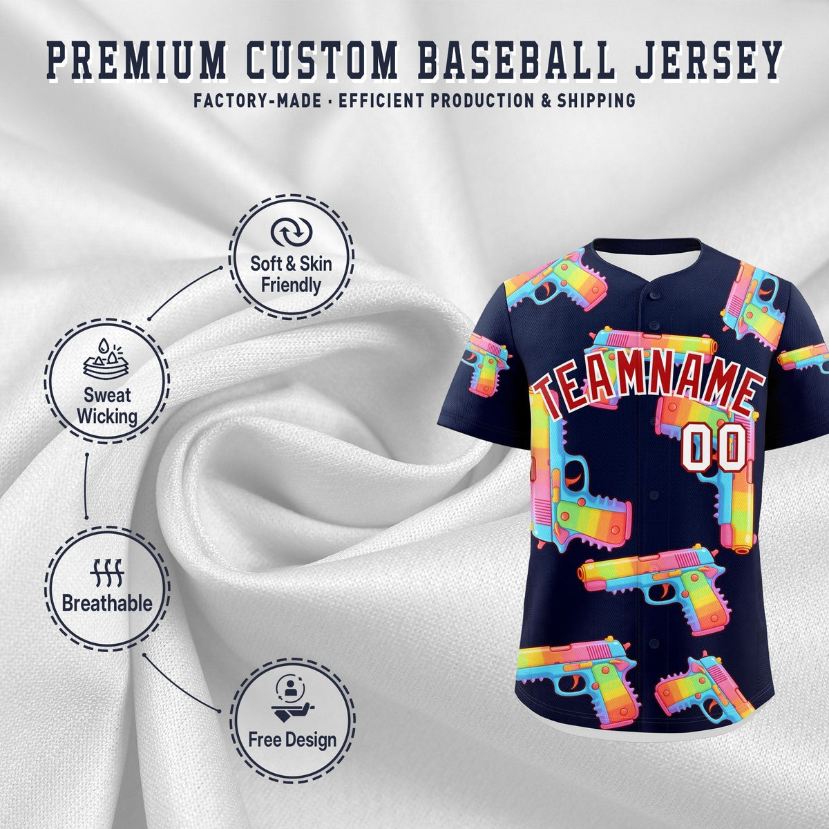 Custom Youth Baseball Jersey Navy Red Sugar-Coated Firepower Graffiti Pattern Street Style
