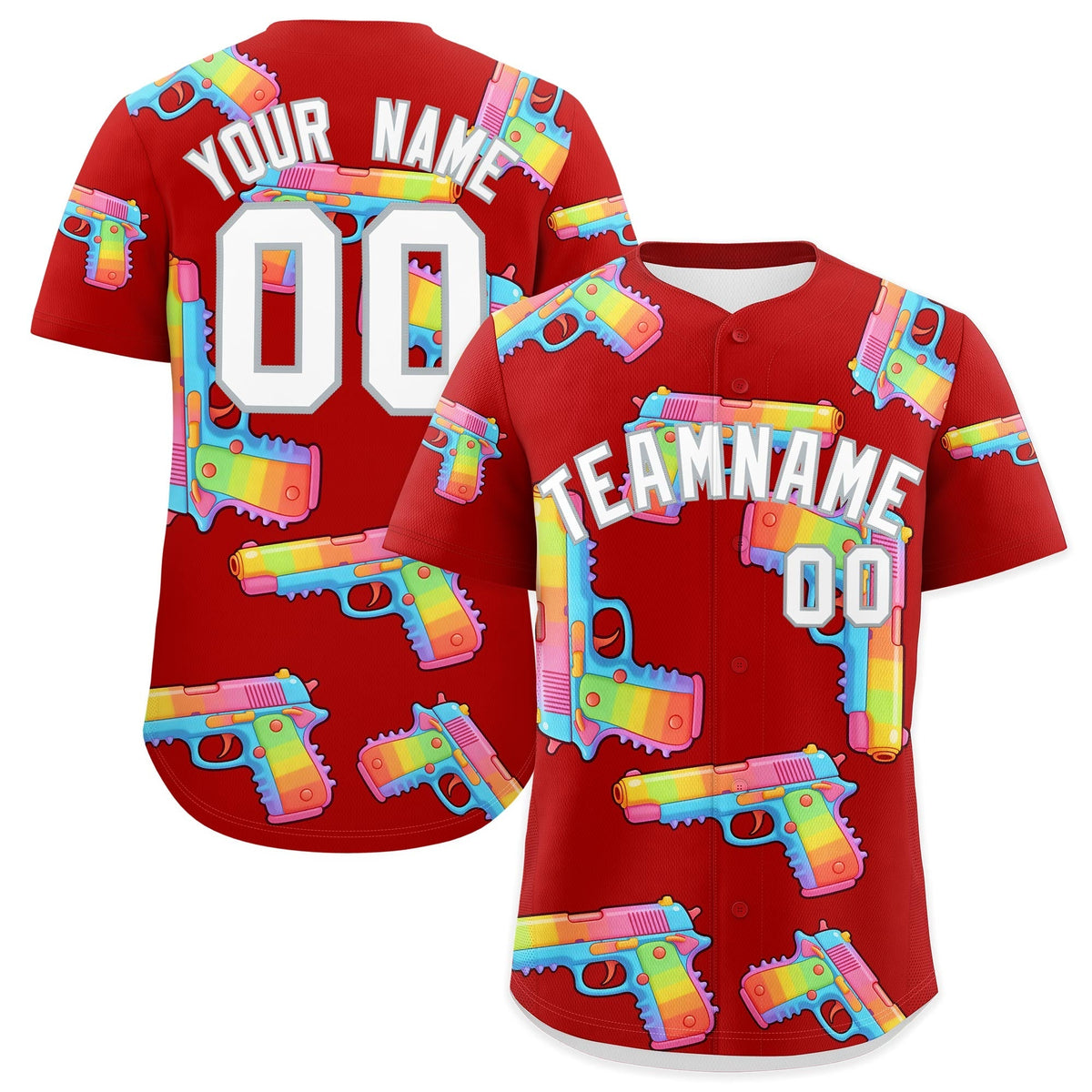 Custom Youth Baseball Jersey Red White Sugar-Coated Firepower Graffiti Pattern Urban Fashion