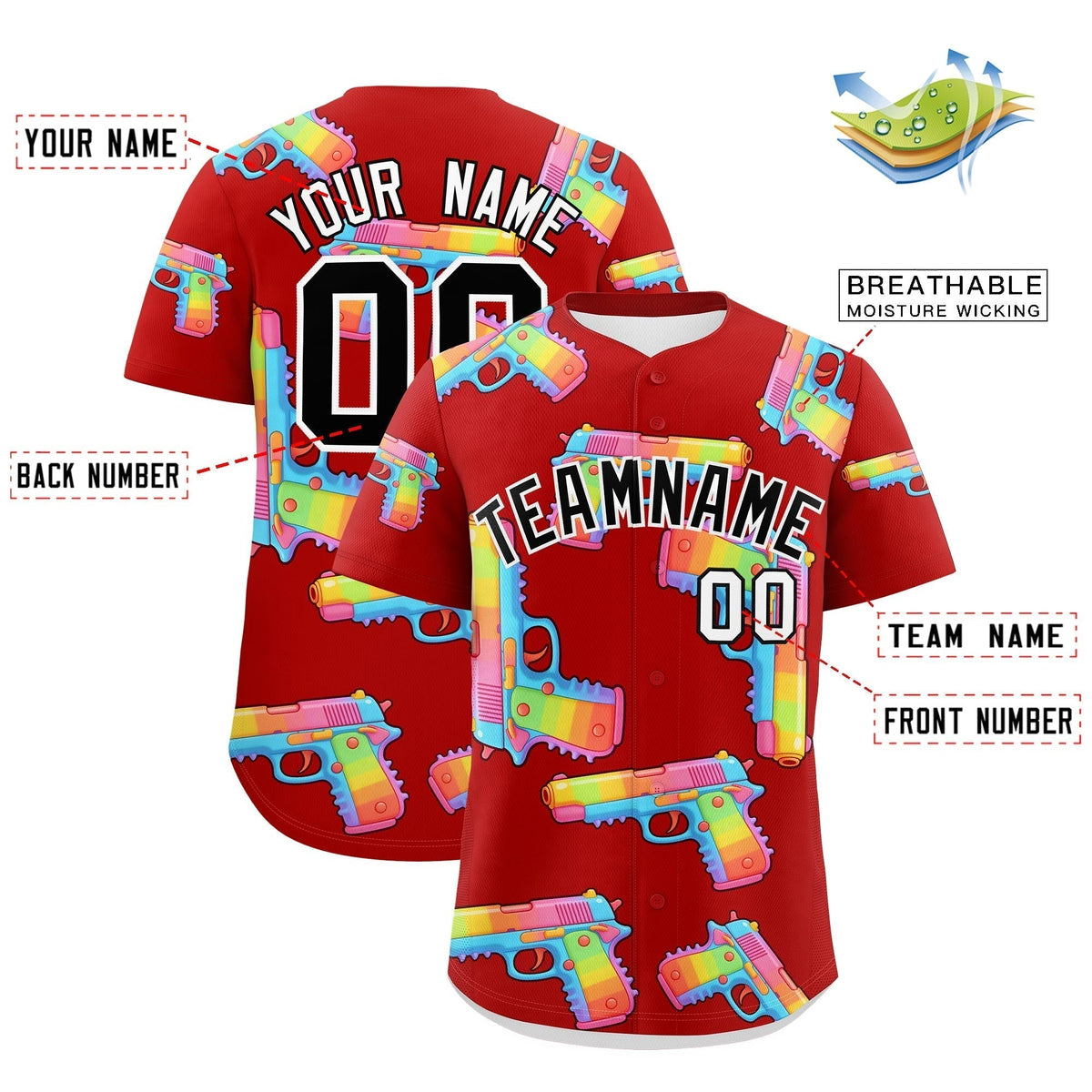 Custom Youth Baseball Jersey Red Black Sugar-Coated Firepower Graffiti Pattern Street Style