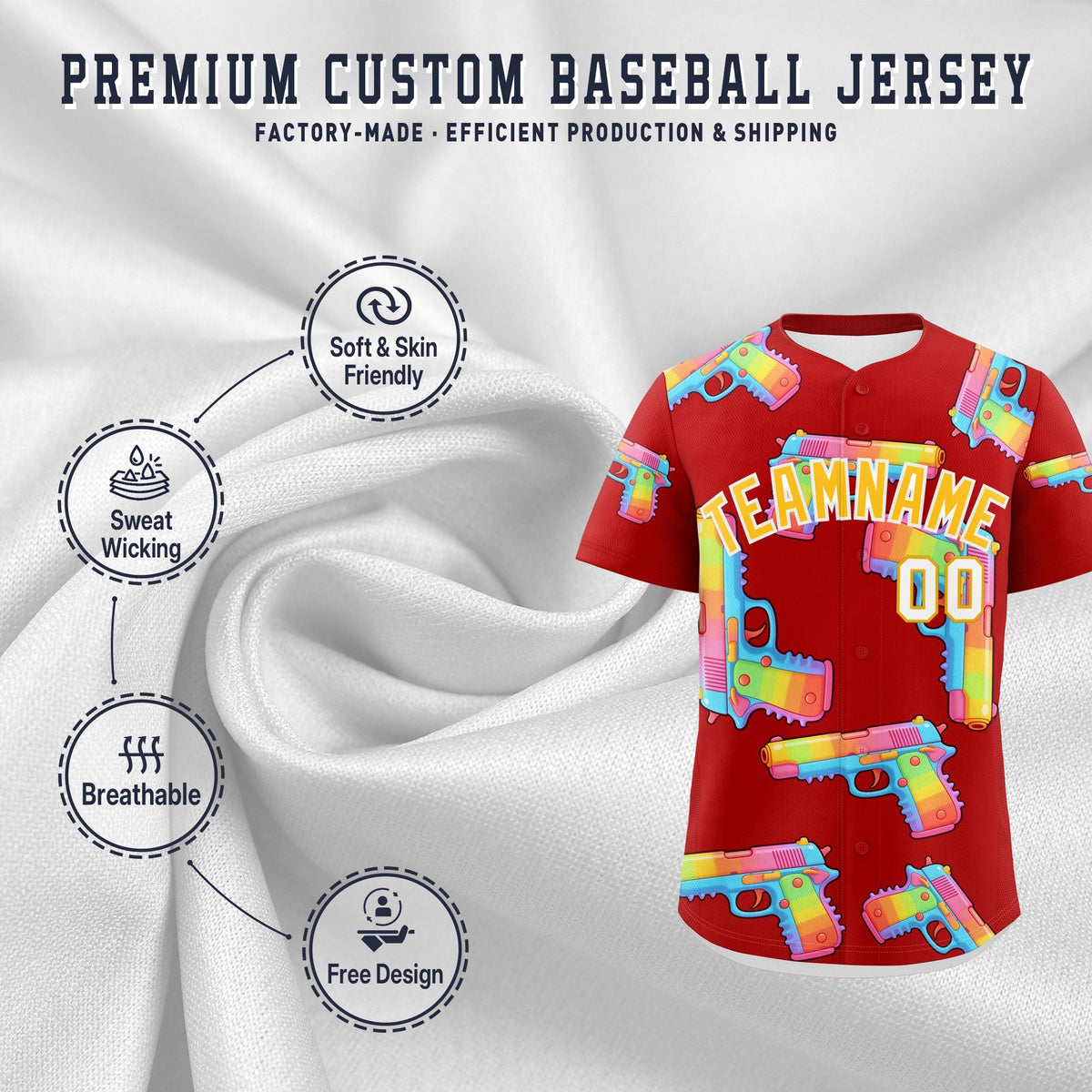 Custom Youth Baseball Jersey Red Yellow Sugar-Coated Firepower Graffiti Pattern Urban Fashion
