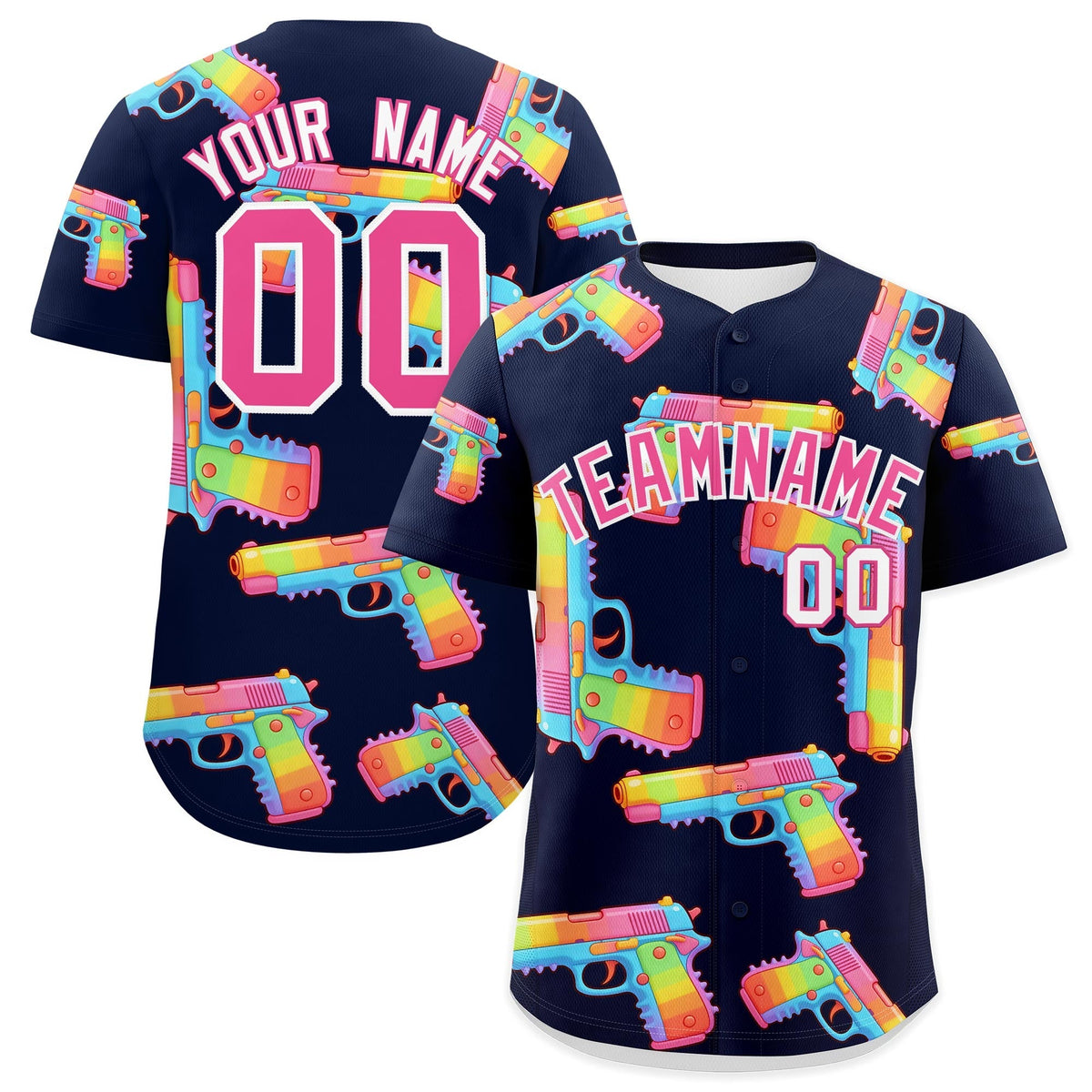 Custom Youth Baseball Jersey Navy Pink Sugar-Coated Firepower Graffiti Pattern Street Style