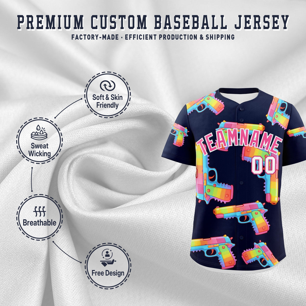 Custom Youth Baseball Jersey Navy Pink Sugar-Coated Firepower Graffiti Pattern Street Style