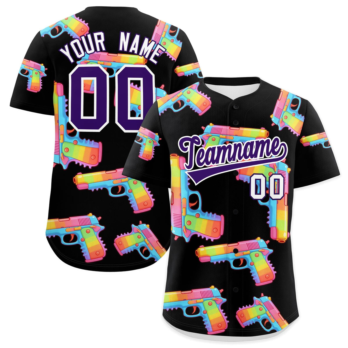 Custom Youth Baseball Jersey Black Purple Sugar-Coated Firepower Graffiti Pattern Street Style