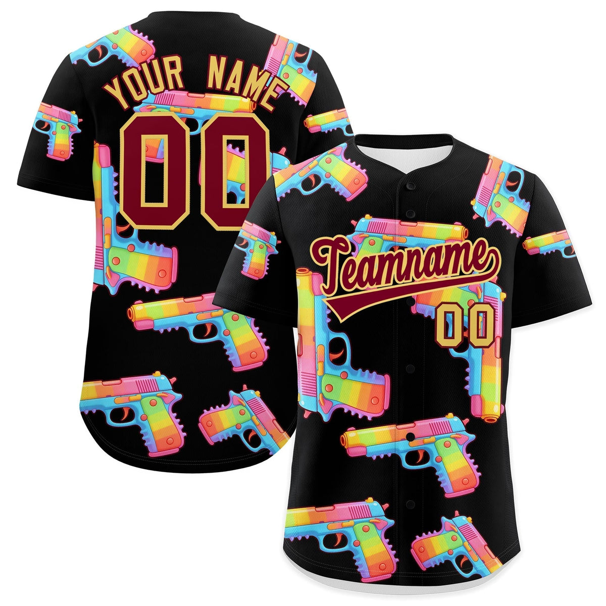 Custom Youth Baseball Jersey Black Crimson Sugar-Coated Firepower Graffiti Pattern Hip-hop