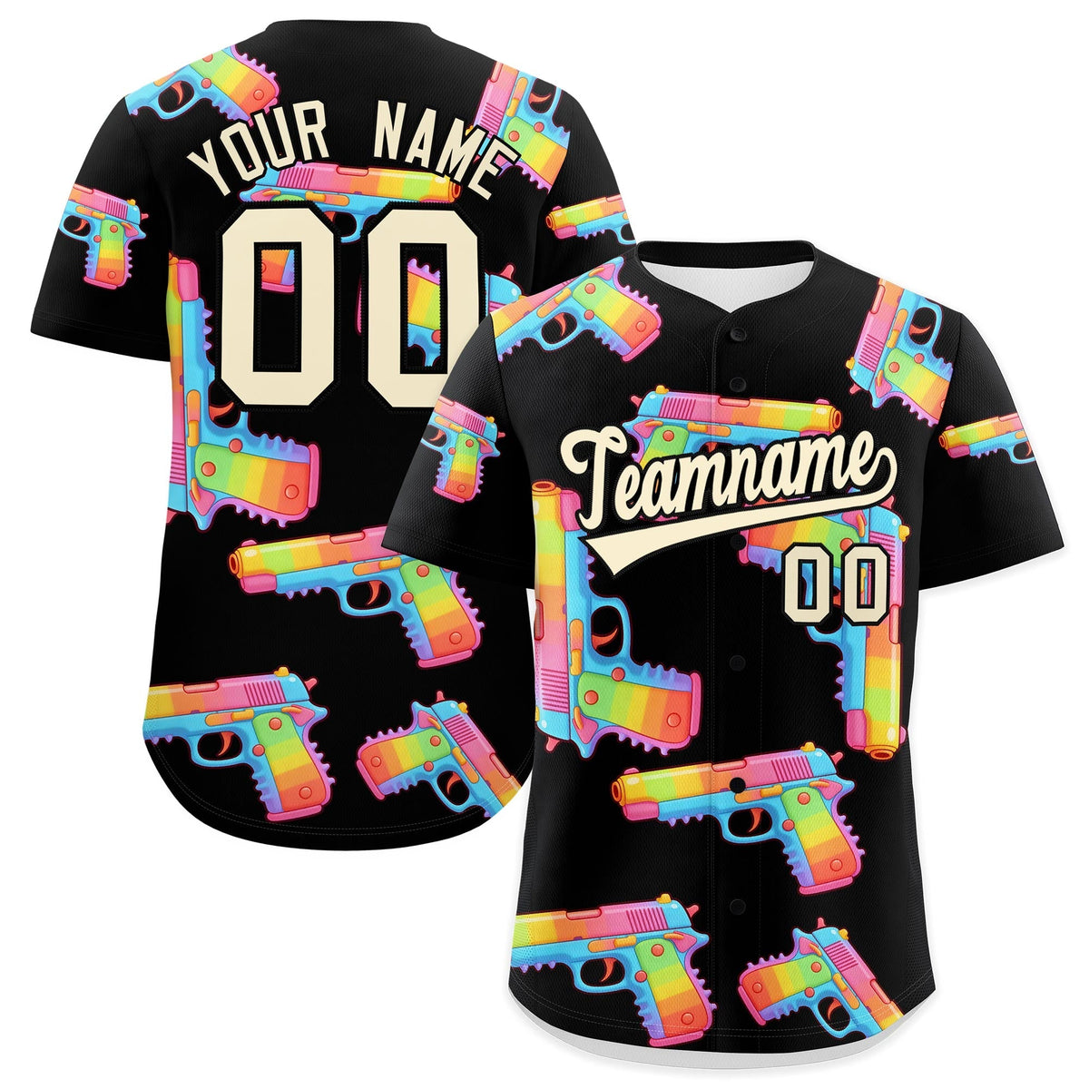 Custom Youth Baseball Jersey Black Cream Sugar-Coated Firepower Graffiti Pattern Street Style