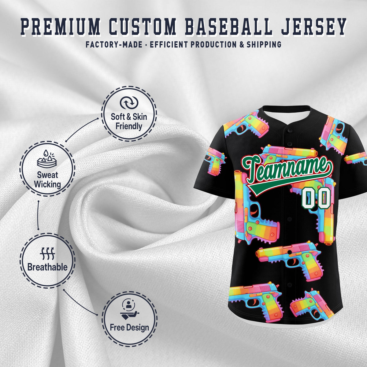 Custom Youth Baseball Jersey Black Kelly Green Sugar-Coated Firepower Graffiti Pattern Urban Fashion