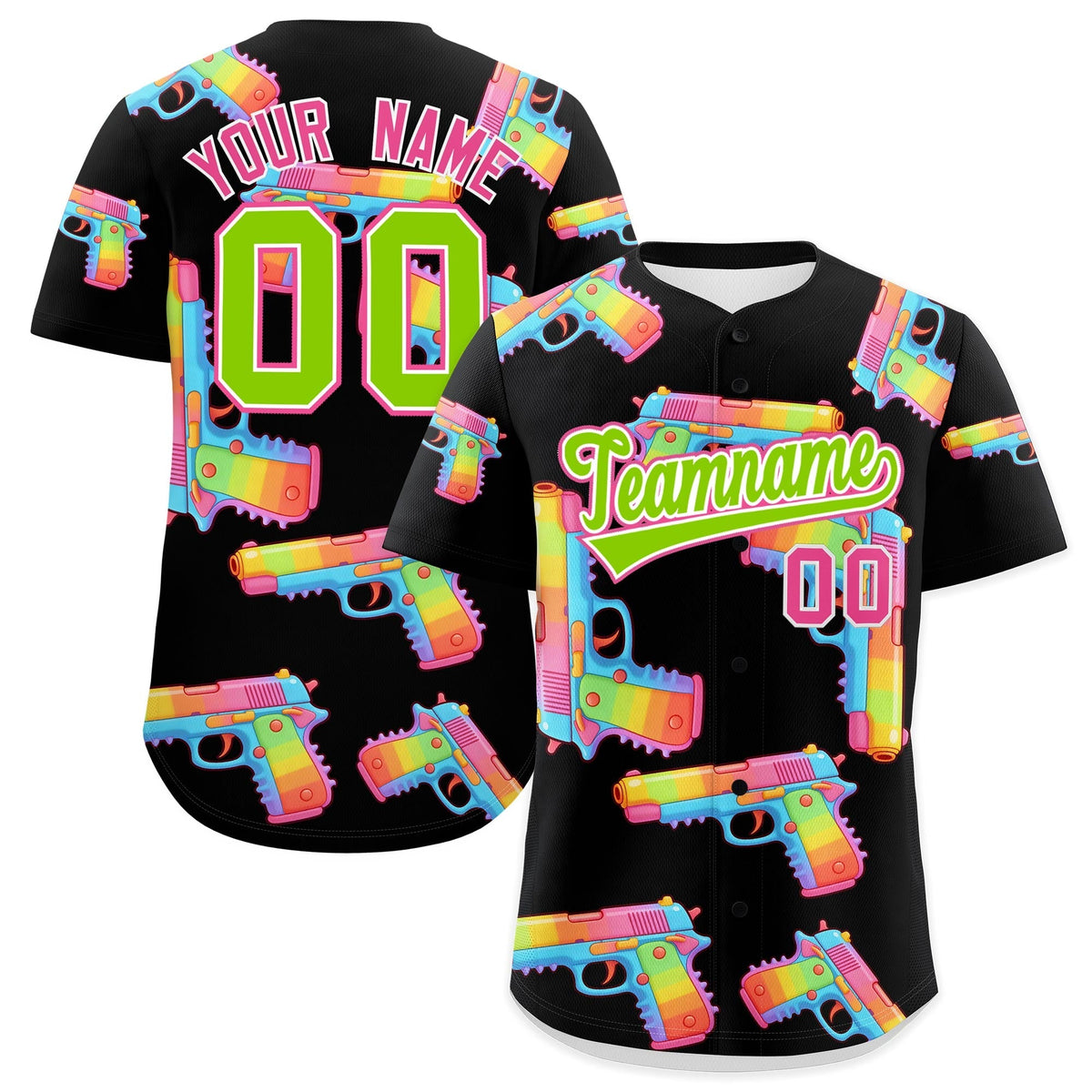 Custom Youth Baseball Jersey Black Neon Green Sugar-Coated Firepower Graffiti Pattern Street Style
