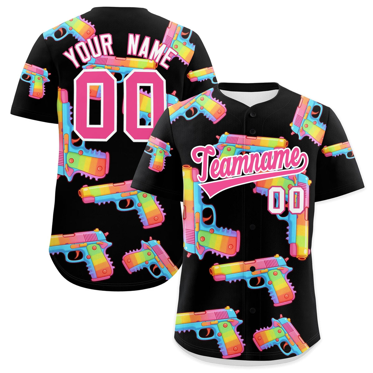 Custom Youth Baseball Jersey Black Pink Sugar-Coated Firepower Graffiti Pattern Hip-hop