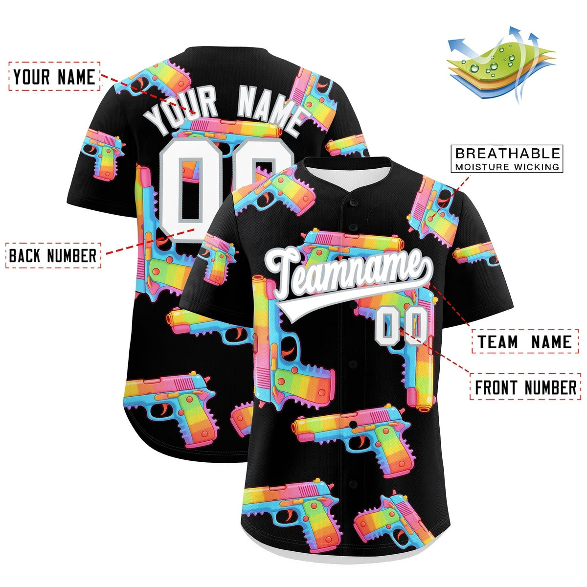 Custom Youth Baseball Jersey Black White Sugar-Coated Firepower Graffiti Pattern Hip-hop