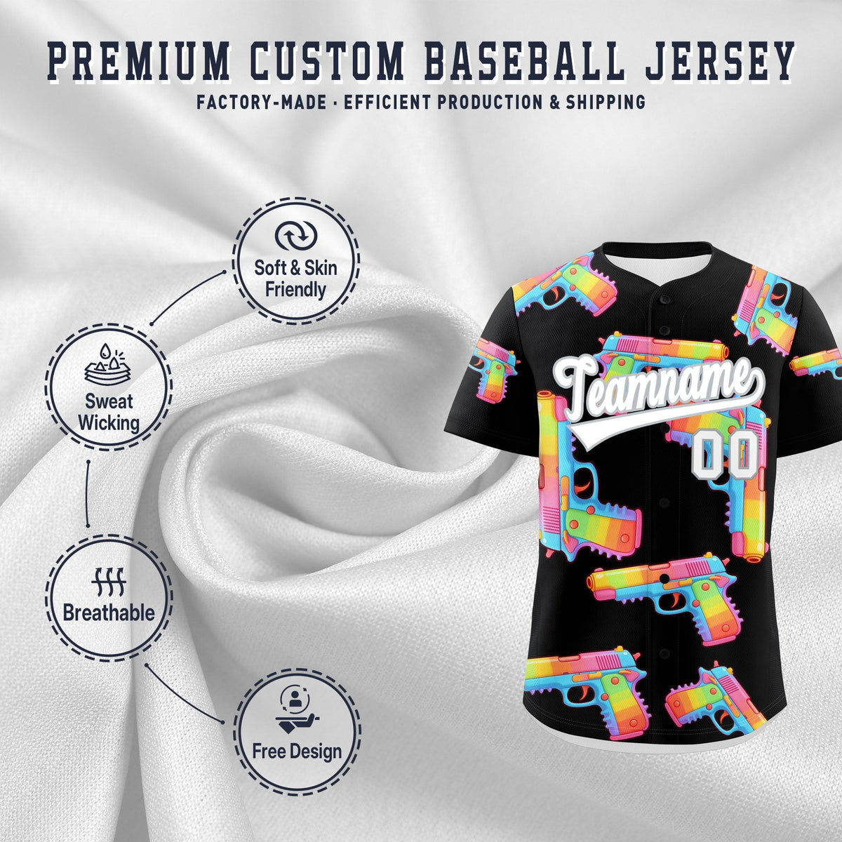 Custom Youth Baseball Jersey Black White Sugar-Coated Firepower Graffiti Pattern Hip-hop