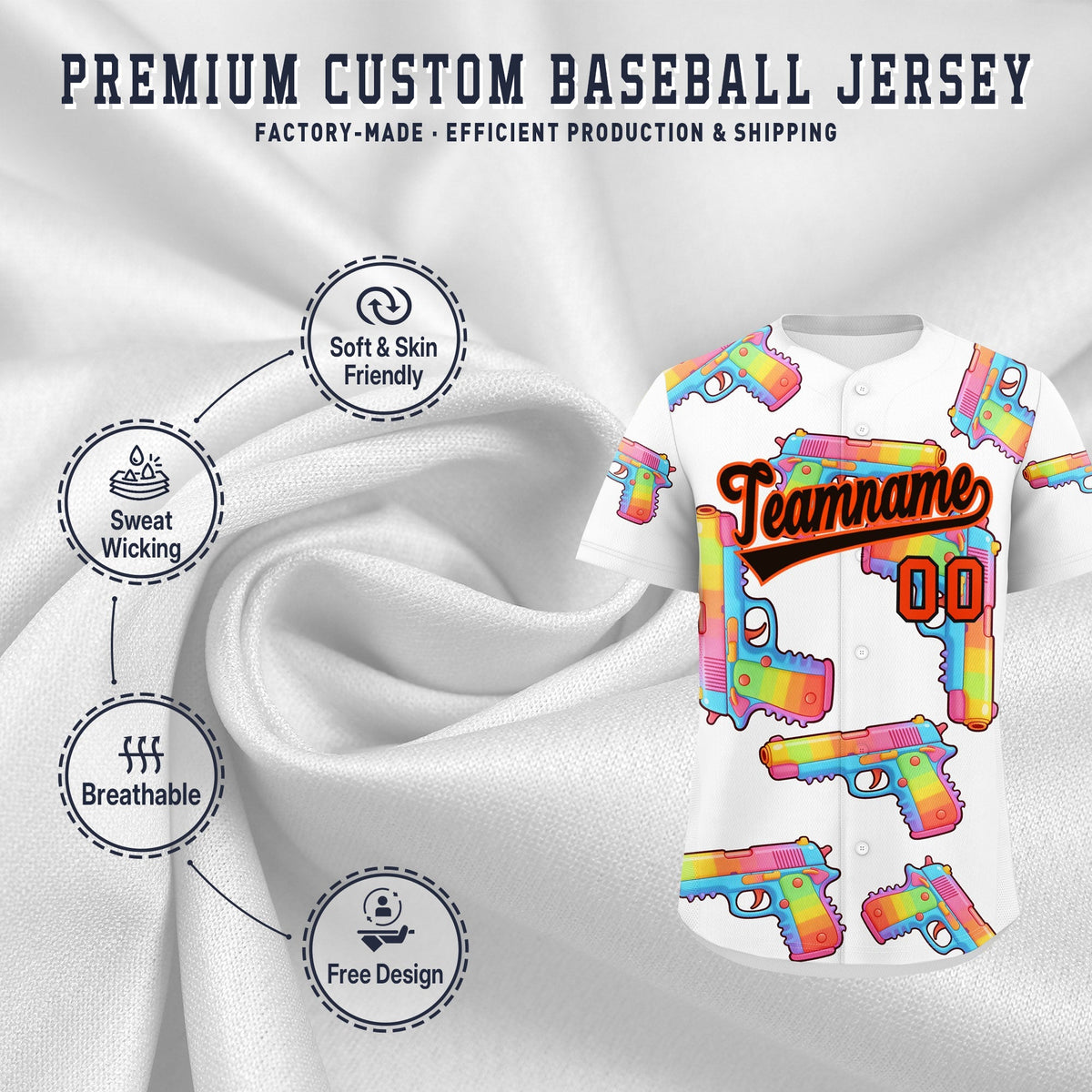 Custom Youth Baseball Jersey White Black Sugar-Coated Firepower Graffiti Pattern Urban Fashion