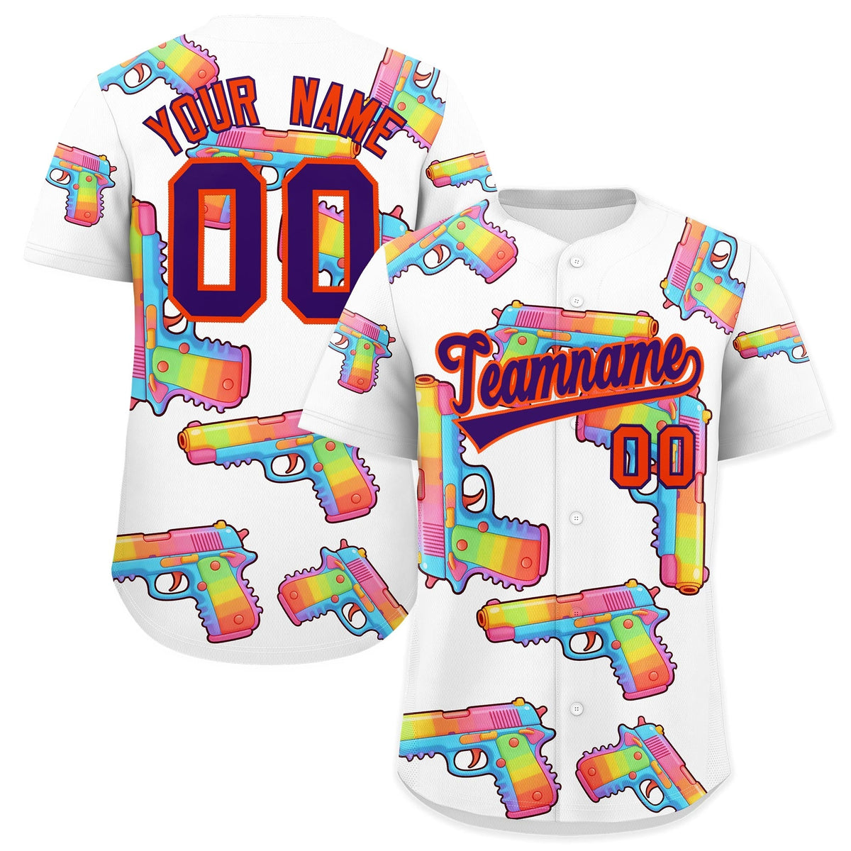 Custom Youth Baseball Jersey White Purple Sugar-Coated Firepower Graffiti Pattern Street Style