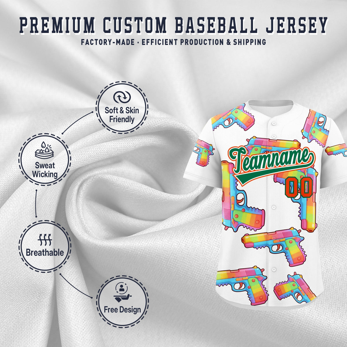 Custom Youth Baseball Jersey White Kelly Green Sugar-Coated Firepower Graffiti Pattern Street Style