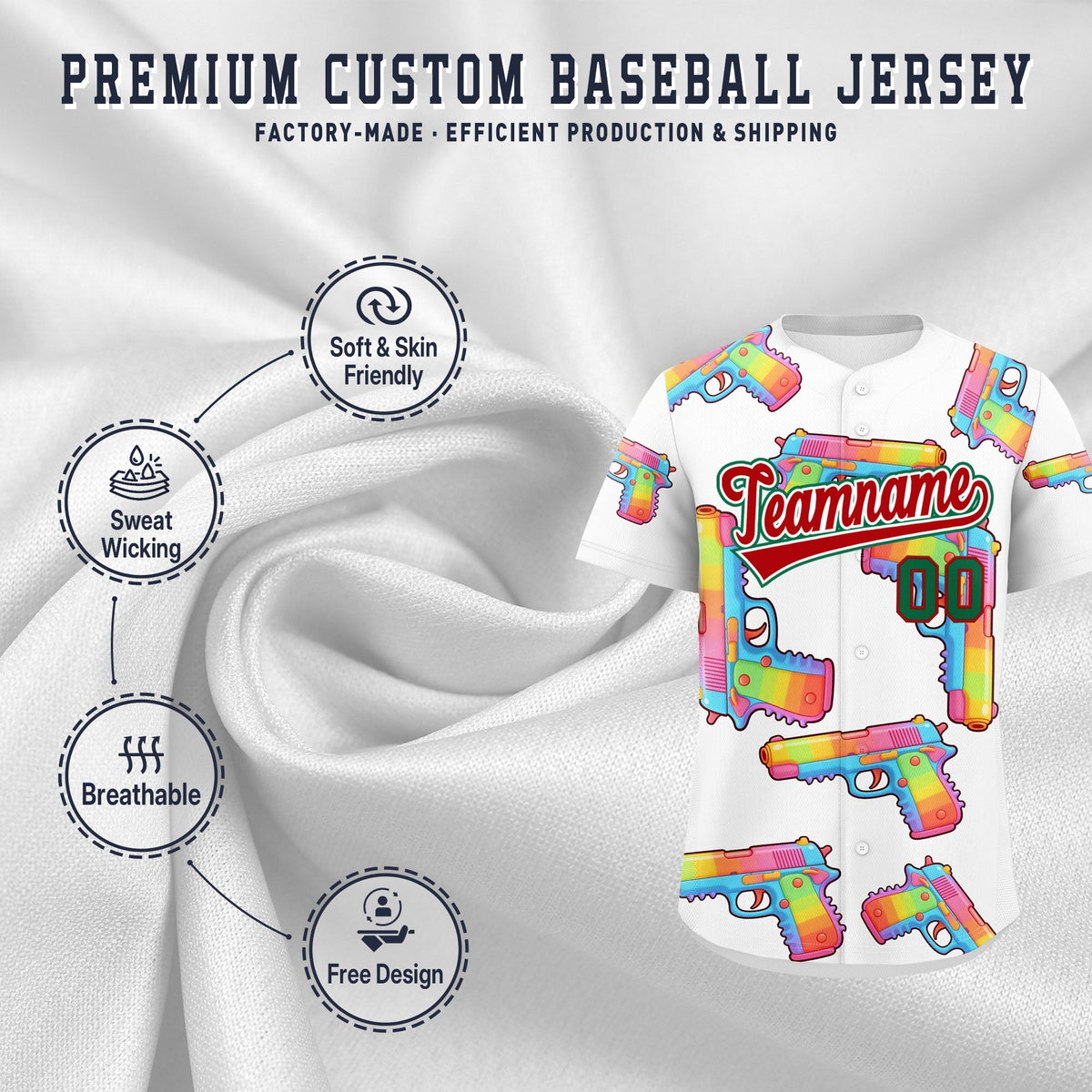Custom Youth Baseball Jersey White Red Sugar-Coated Firepower Graffiti Pattern Street Style