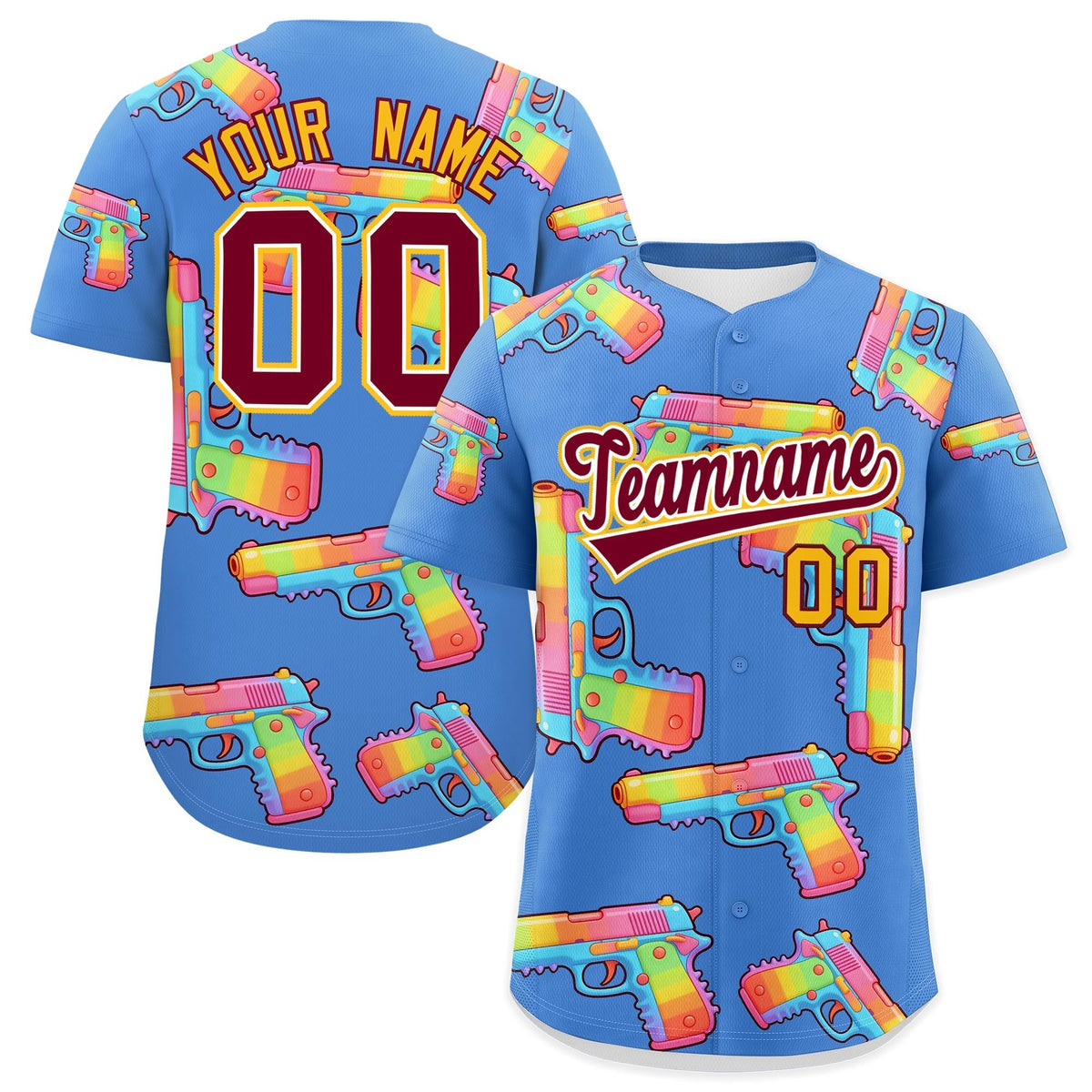 Custom Youth Baseball Jersey Powder Blue Crimson Sugar-Coated Firepower Graffiti Pattern Street Style