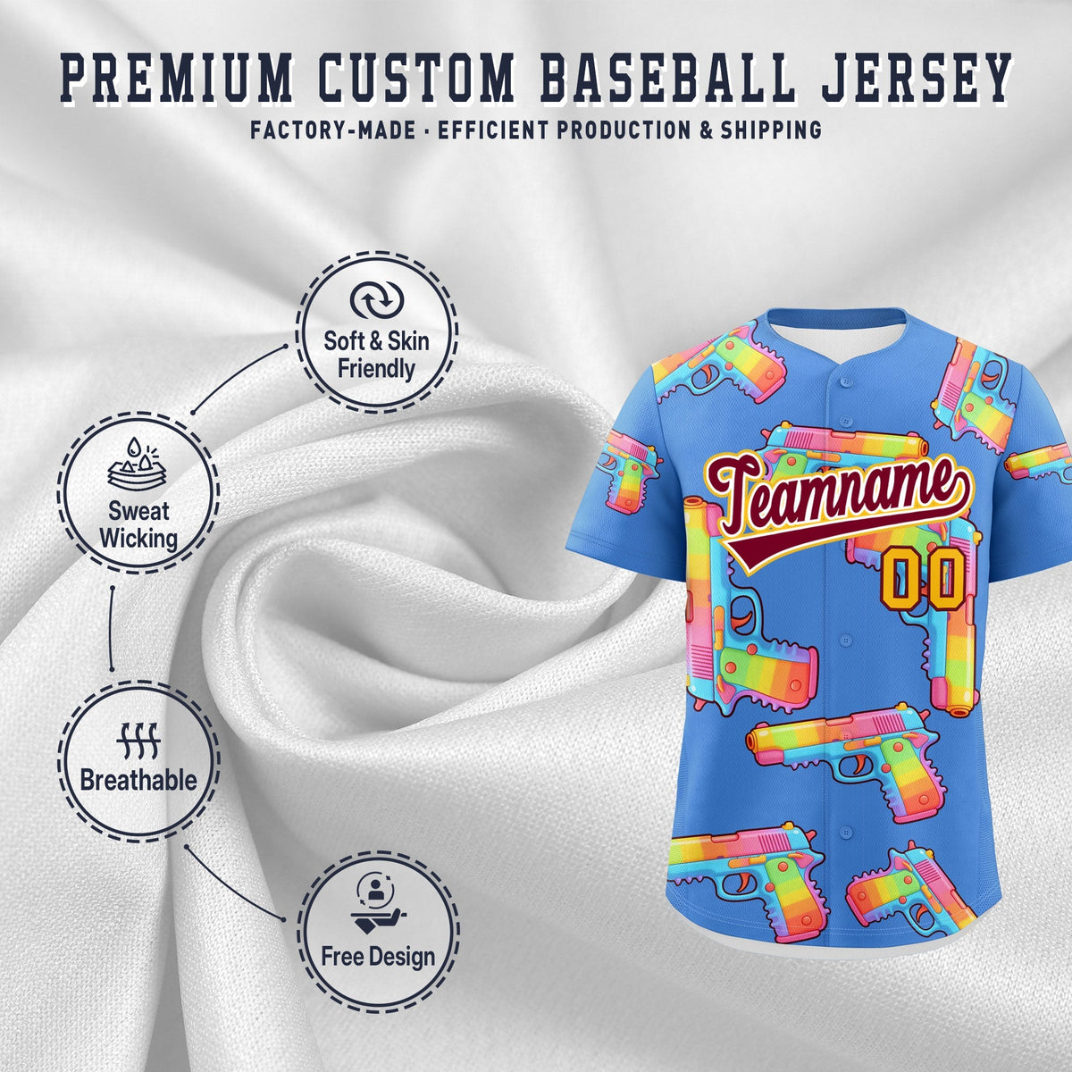 Custom Youth Baseball Jersey Powder Blue Crimson Sugar-Coated Firepower Graffiti Pattern Street Style