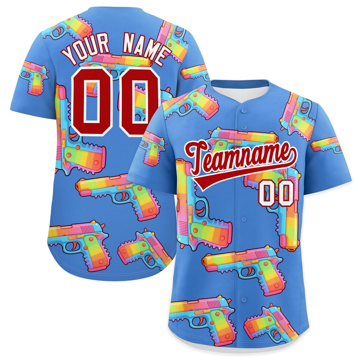 Custom Youth Baseball Jersey Powder Blue Red Sugar-Coated Firepower Graffiti Pattern Urban Fashion