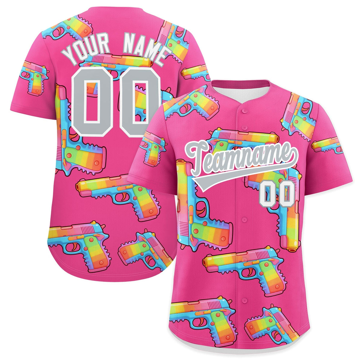 Custom Youth Baseball Jersey Pink Silver Sugar-Coated Firepower Graffiti Pattern Hip-hop