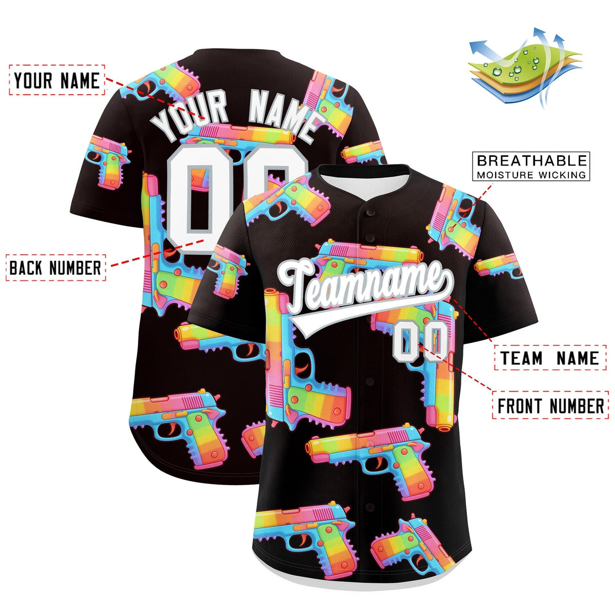 Custom Youth Baseball Jersey Brown White Sugar-Coated Firepower Graffiti Pattern Urban Fashion