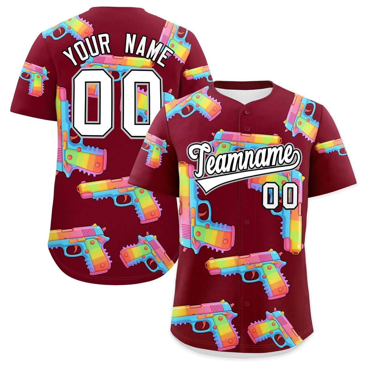 Custom Youth Baseball Jersey Crimson White Sugar-Coated Firepower Graffiti Pattern Urban Fashion