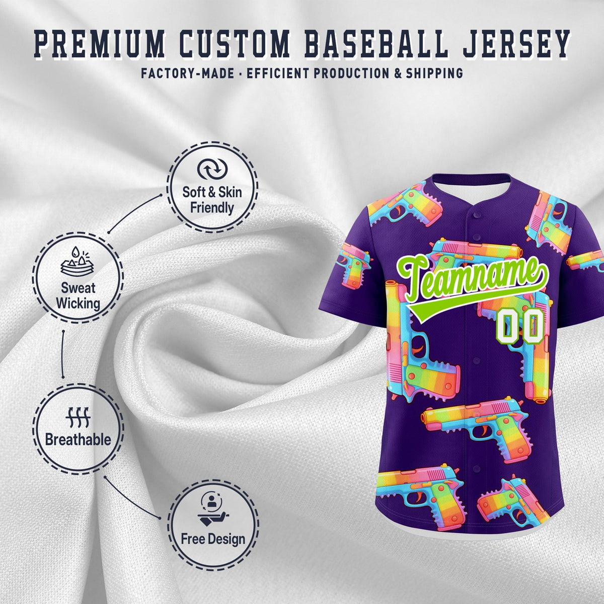 Custom Youth Baseball Jersey Purple Neon Green Sugar-Coated Firepower Graffiti Pattern Urban Fashion