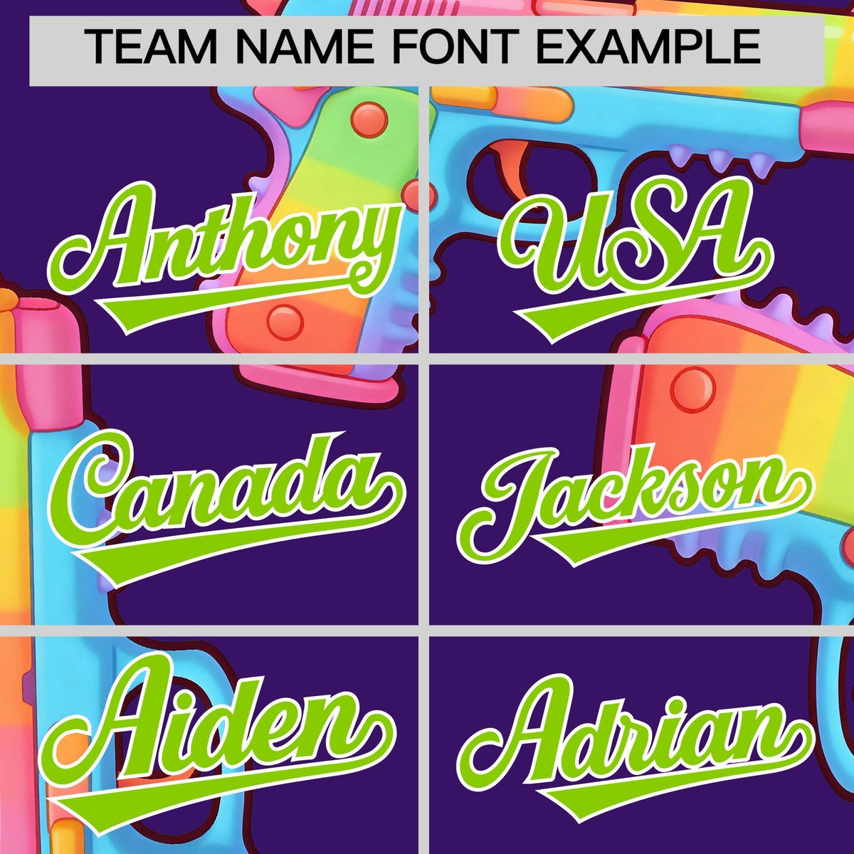 Custom Youth Baseball Jersey Purple Neon Green Sugar-Coated Firepower Graffiti Pattern Urban Fashion