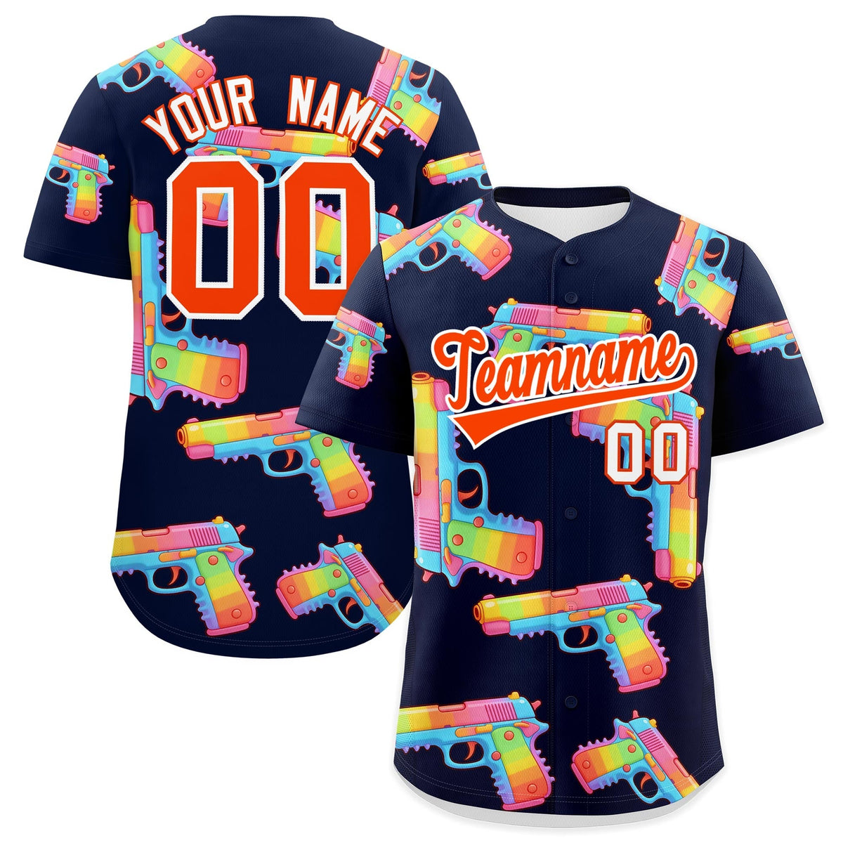 Custom Youth Baseball Jersey Navy Orange Sugar-Coated Firepower Graffiti Pattern Urban Fashion