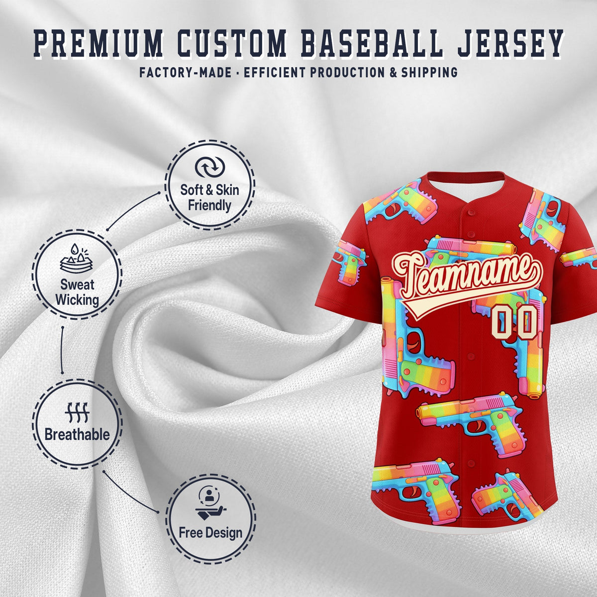 Custom Youth Baseball Jersey Red Cream Sugar-Coated Firepower Graffiti Pattern Hip-hop