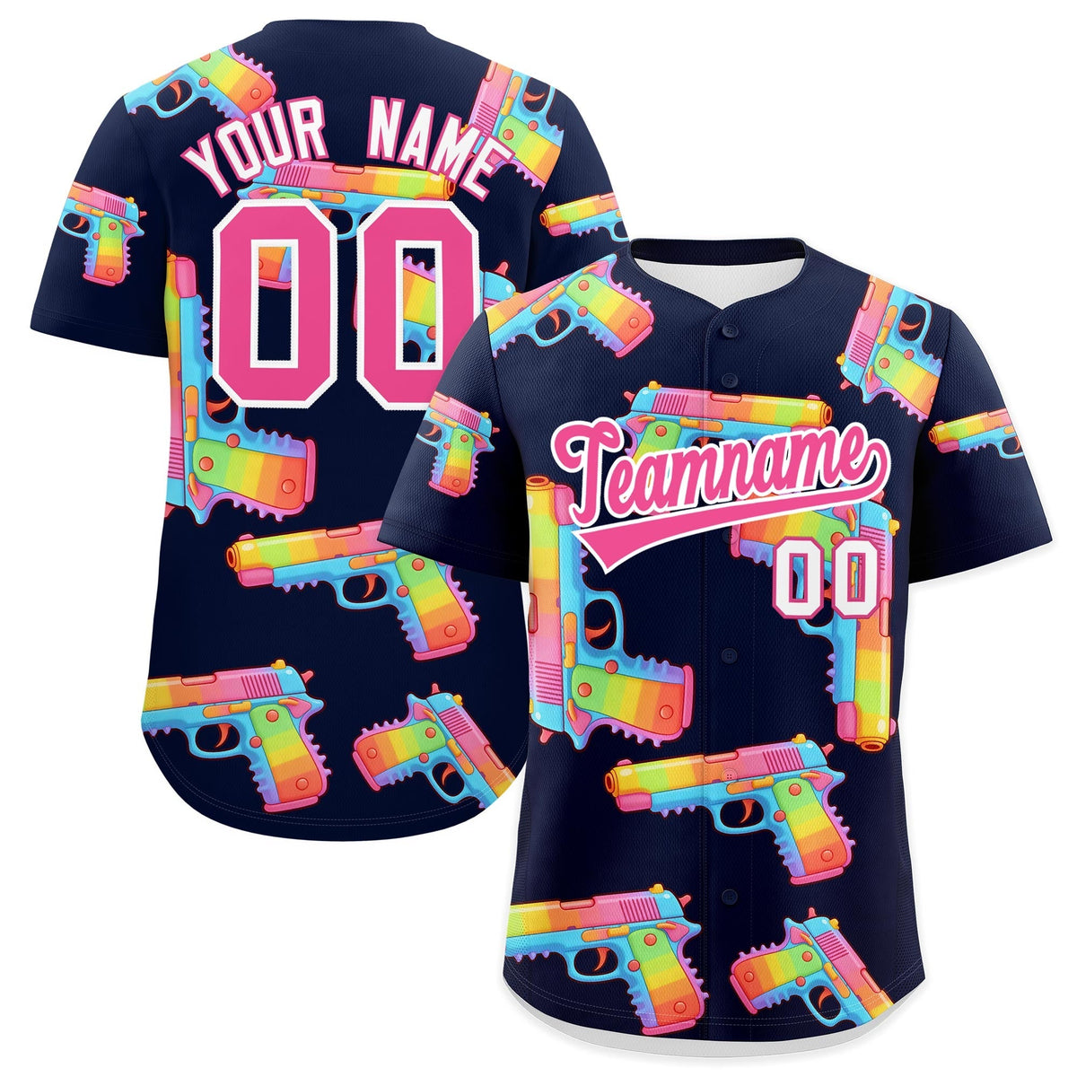 Custom Youth Baseball Jersey Navy Pink Sugar-Coated Firepower Graffiti Pattern Street Style