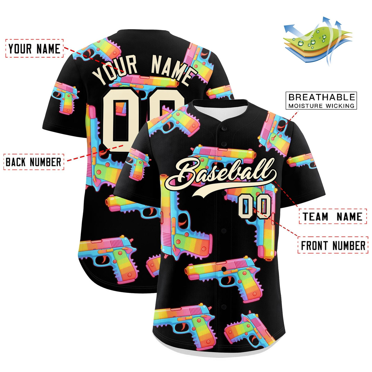Custom Youth Baseball Jersey Black Cream Sugar-Coated Firepower Graffiti Pattern Street Style