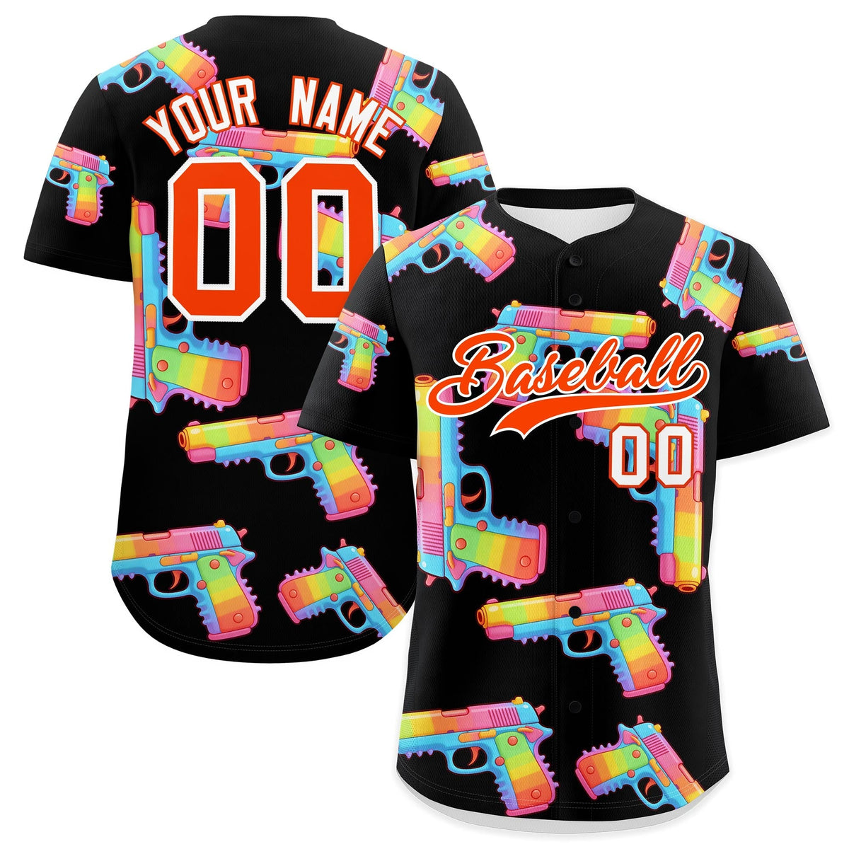 Custom Youth Baseball Jersey Black Orange Sugar-Coated Firepower Graffiti Pattern Urban Fashion