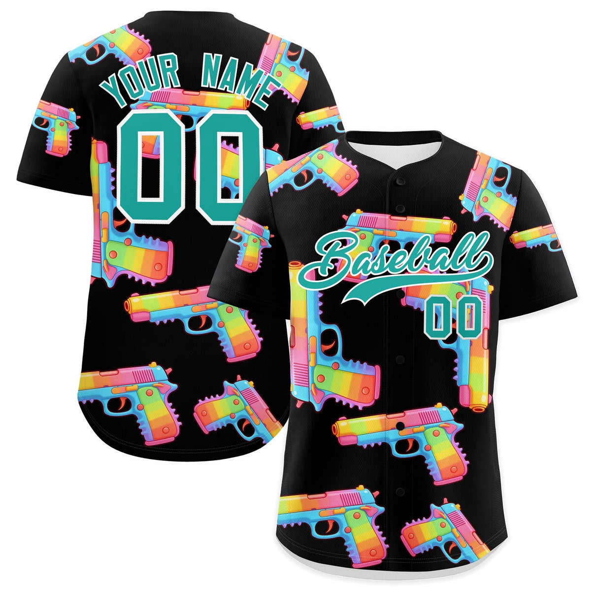 Custom Youth Baseball Jersey Black Aqua Sugar-Coated Firepower Graffiti Pattern Urban Fashion