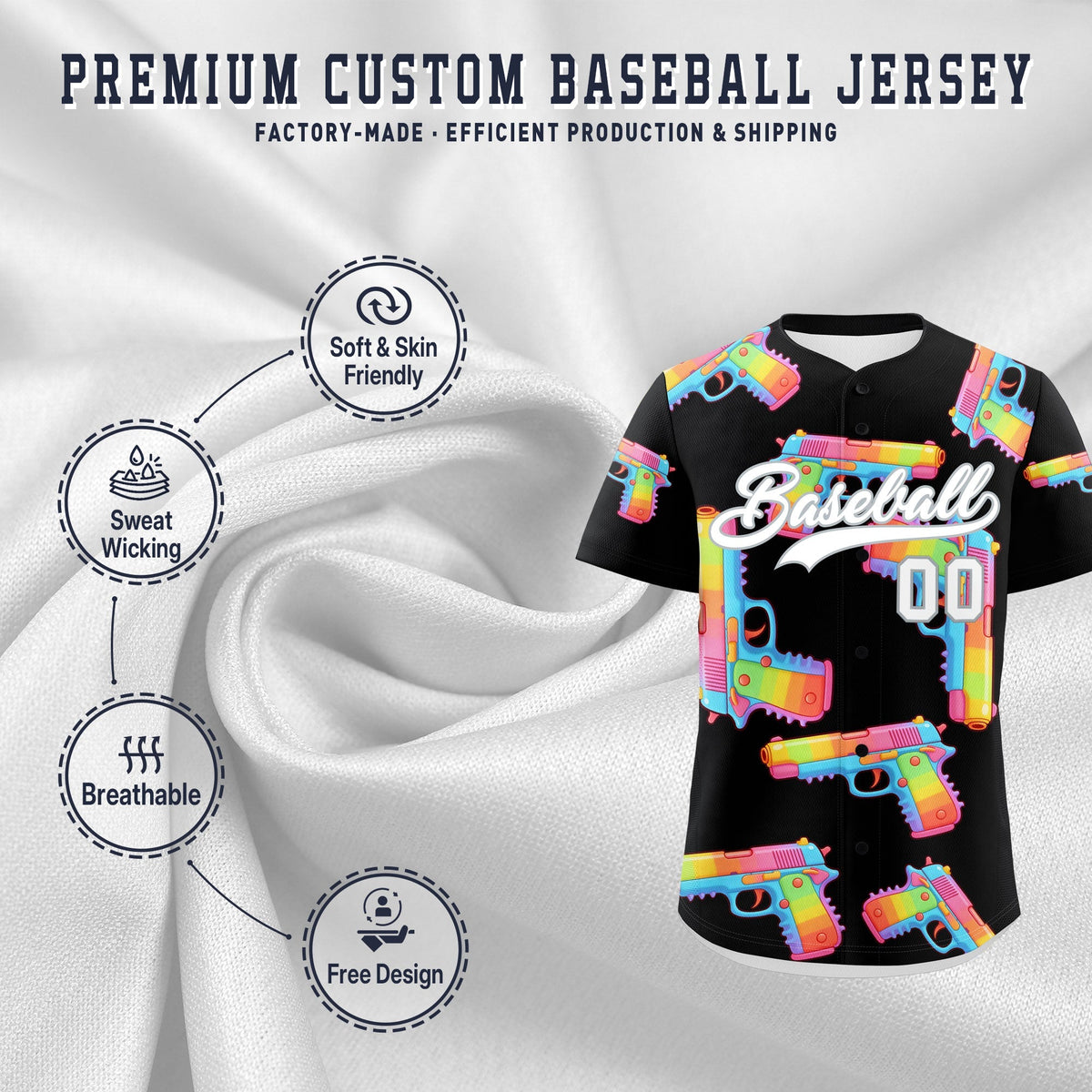 Custom Youth Baseball Jersey Black White Sugar-Coated Firepower Graffiti Pattern Hip-hop