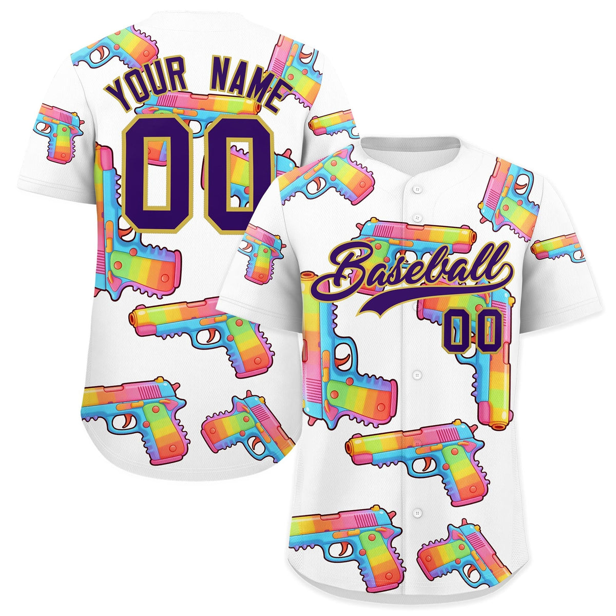 Custom Youth Baseball Jersey White Purple Sugar-Coated Firepower Graffiti Pattern Street Style
