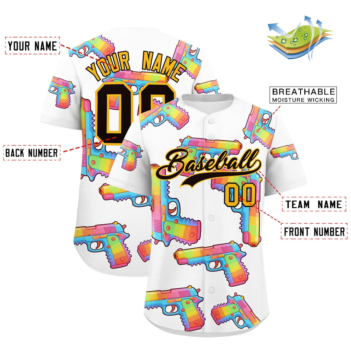 Custom Youth Baseball Jersey White Black Sugar-Coated Firepower Graffiti Pattern Hip-hop