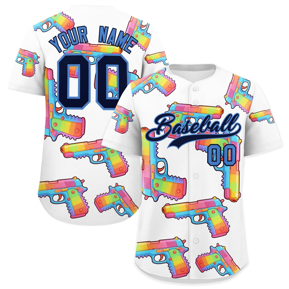 Custom Youth Baseball Jersey White Navy Sugar-Coated Firepower Graffiti Pattern Urban Fashion
